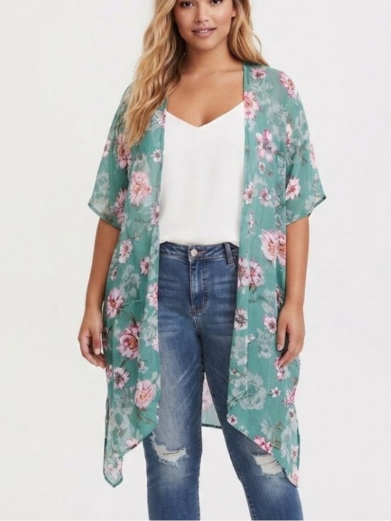 torrid Tops - Torrid Women's Sage Green Floral Gauze Kimono Cover Up 00/0 - 39729